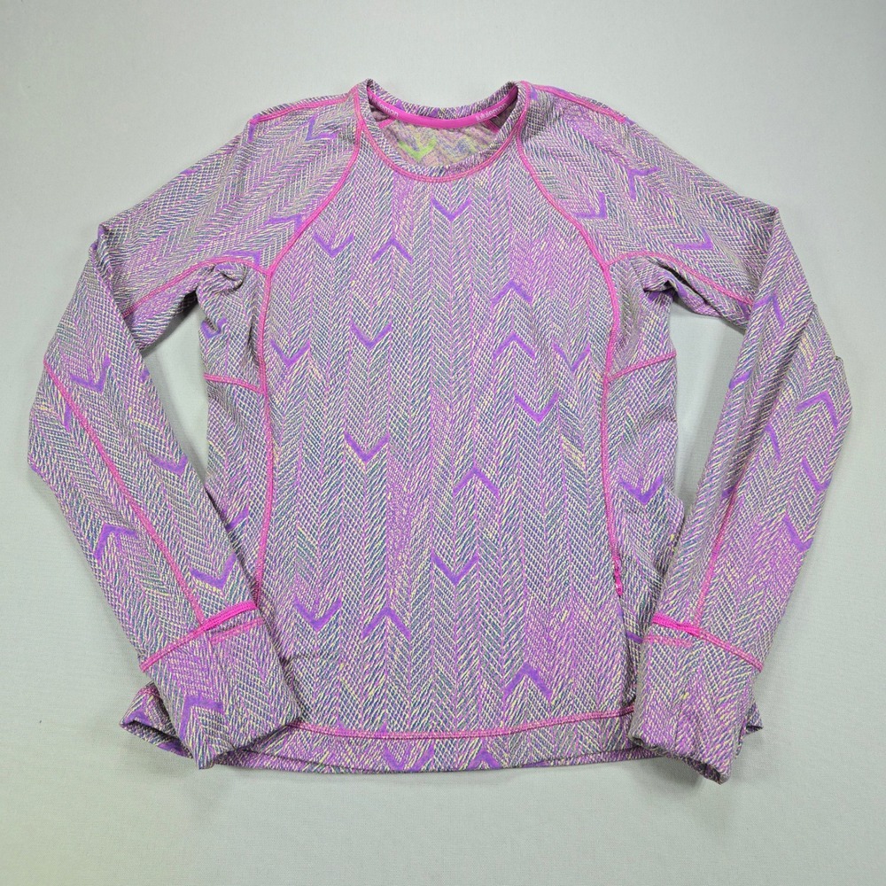 Lululemon Long Sleeve Top Swiftly Chevron Herringbone Purple Pink Womens Size 8